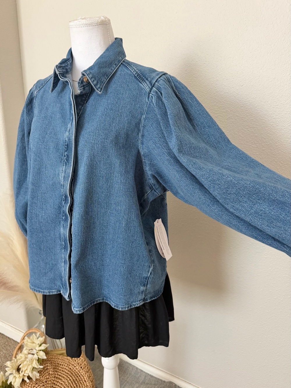 NWT Denim Button-Up Jacket in Blue - Picture 8 of 15